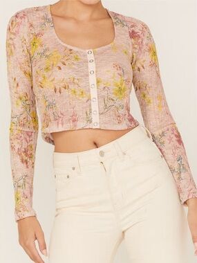 Free People Sheer Floral Lace Crop Top Size XS